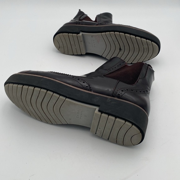 Zara Chelsea ankle Boot women 37 burgundy Chunky Sole pull on patent leather Y2K - Picture 10 of 13
